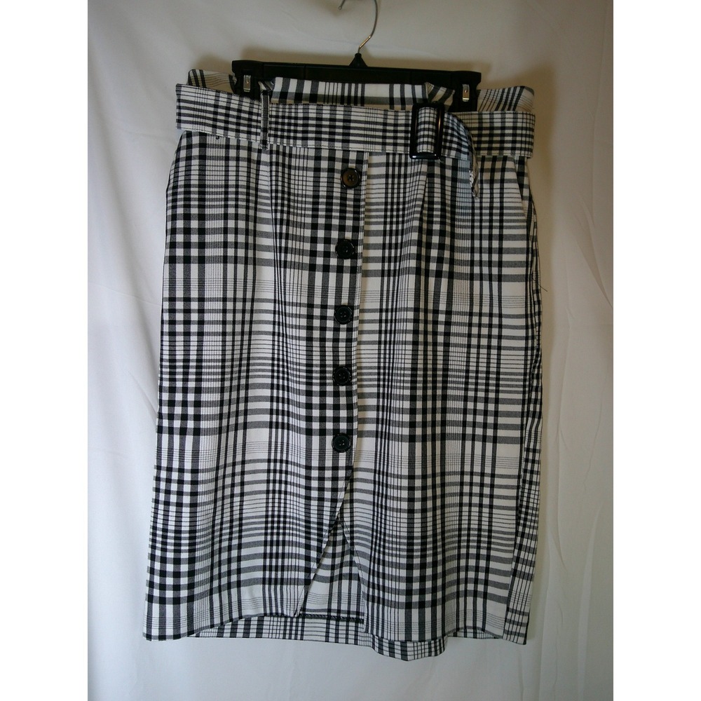Catherines Black White Plaid Button Front Belted Pencil Skirt Plus Size 14/16W